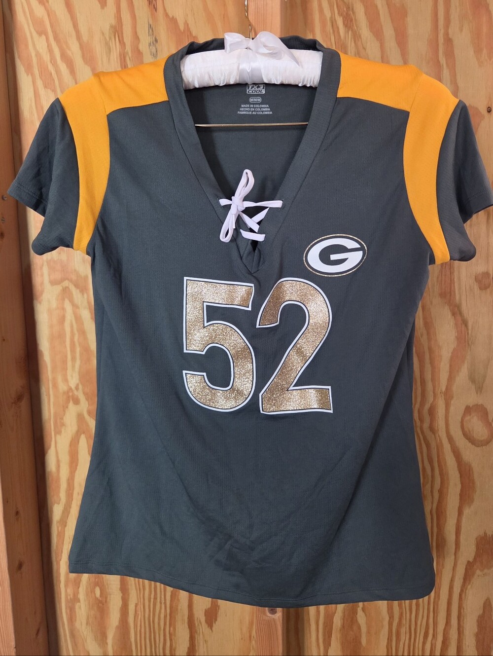 NFL Team Apparel Green Bay Packers Clay Matthews 52 Sequin Lace Up Jersey Top M